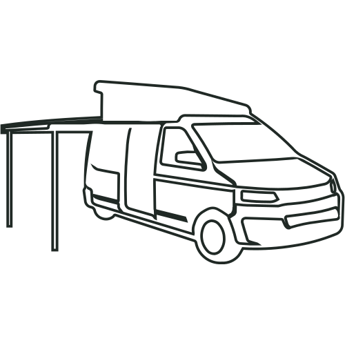 Strichzeichnung eines Vans mit Markise