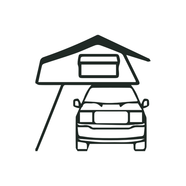 Strichzeichnung eines Autos mit Dachzelt