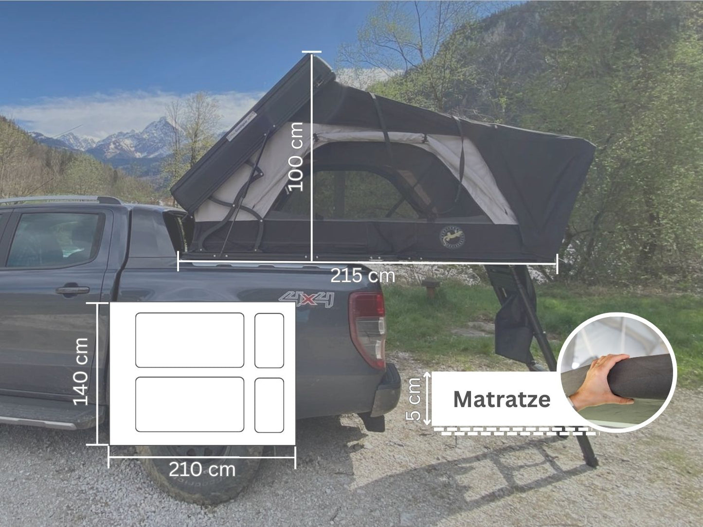 Bonito Hybrid-Dachzelt Maße