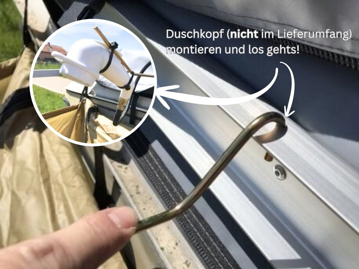Duschzelt Detailansicht Montage Duschkopf