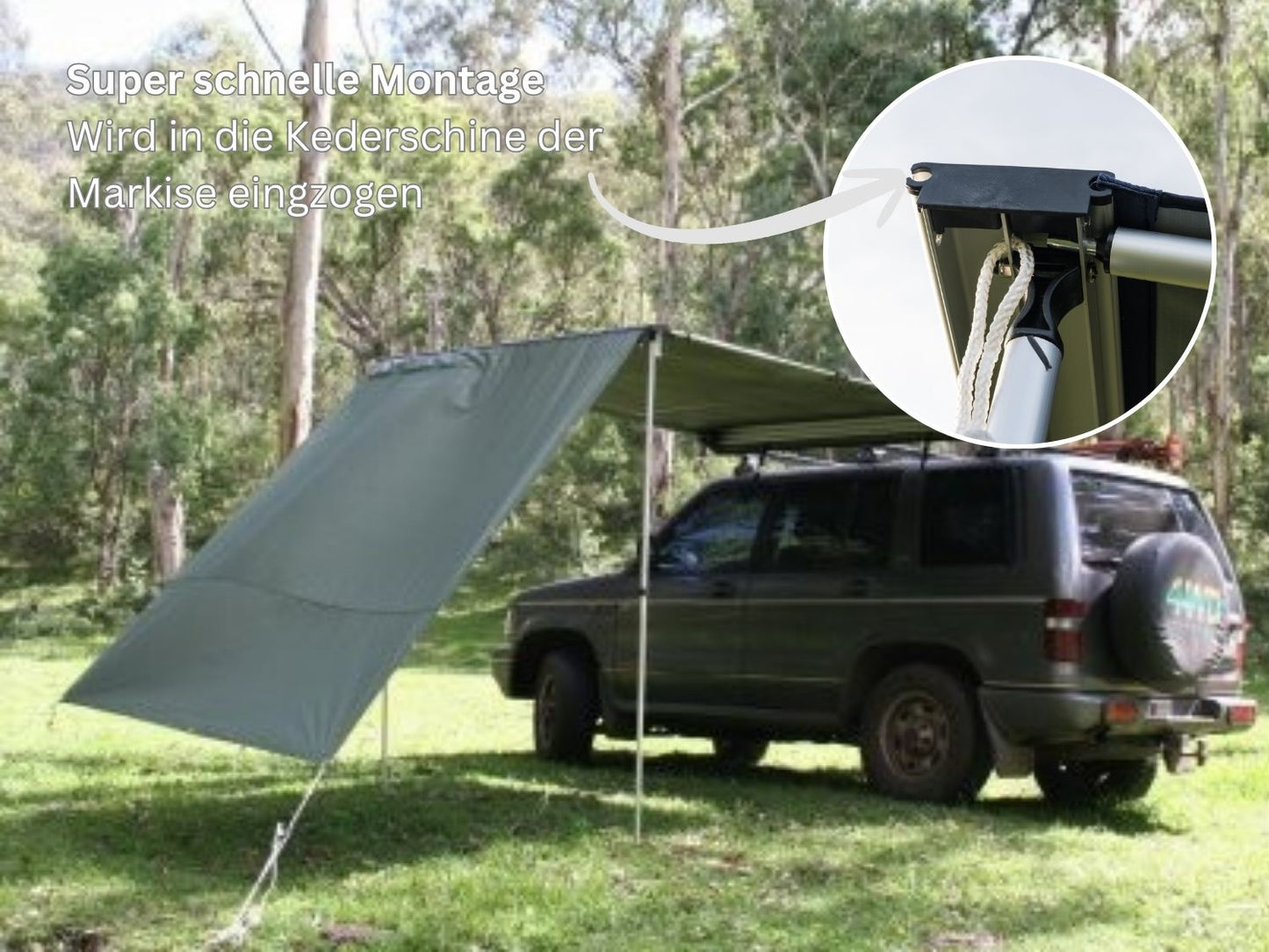 Kederschinen-System zum Anbringen der Markisen-Erweiterung