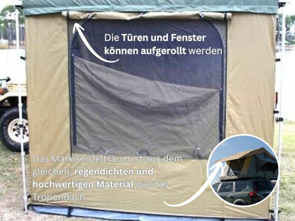 Markisenzeltraum Fenster und Türen können aufgerollt werden