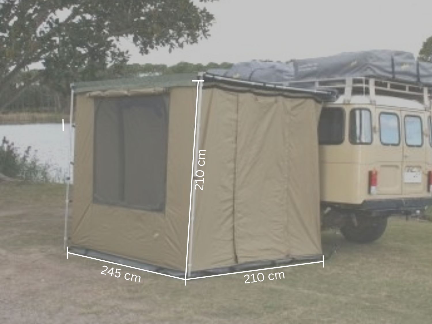 Markisenzeltraum 250 cm Übersicht mit Maßen