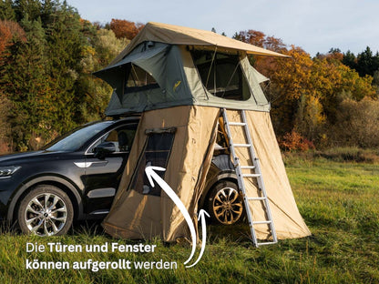 Vorzelt Türen und Fenster können aufgerollt werden