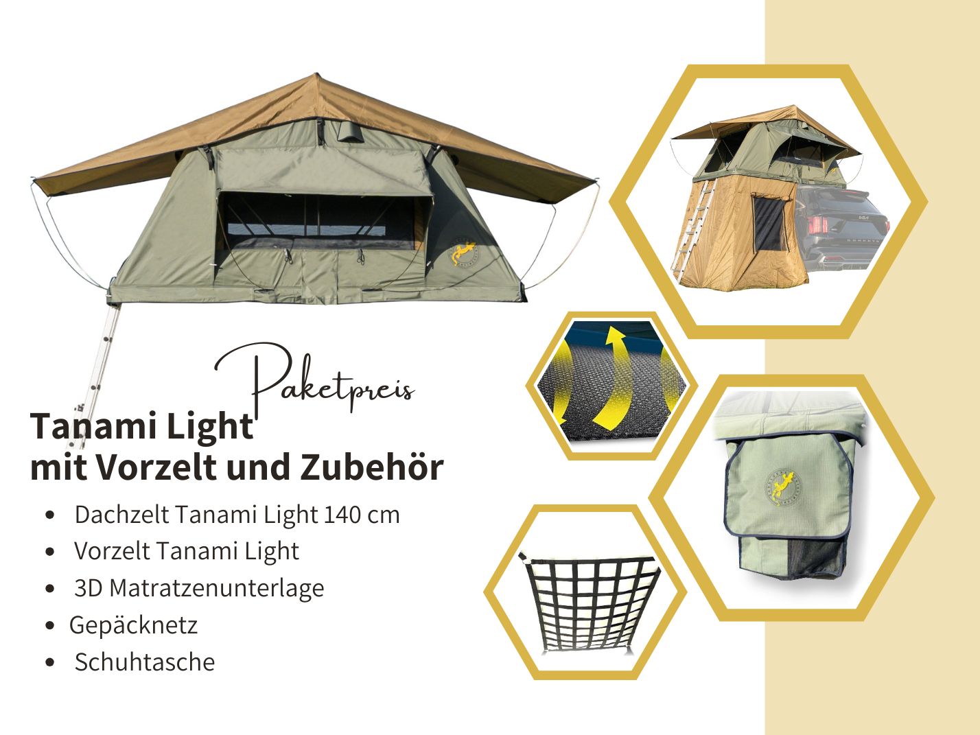 Tanami Light Dachzelt im Set mit Vorzelt und Zubehör