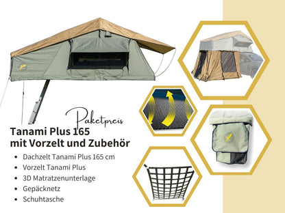 Tanami Plus Dachzelt 165 cm mit Vorzelt und Zubehör Set