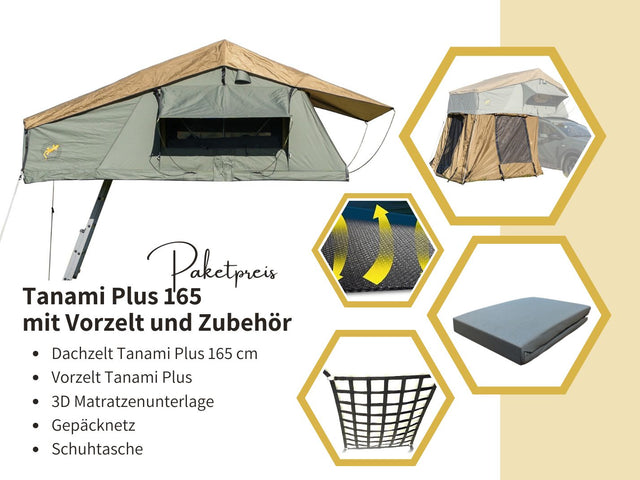 Tanami Plus Dachzelt 165 cm mit Vorzelt und Zubehör Set