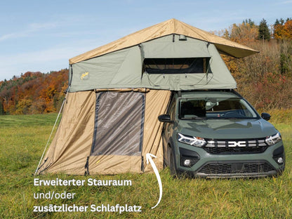 Erweiterter Stau-und Schlafraum durch das Vorzelt am Tanami Plus