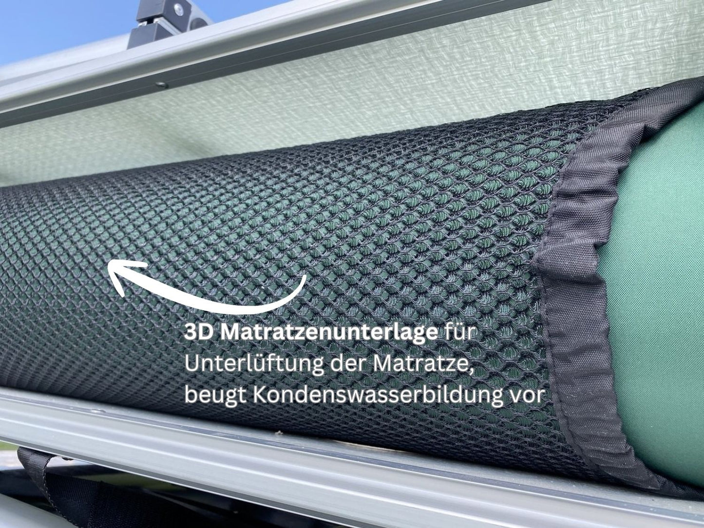 3D Matratzenunterlage unter der Dachzeltmatratze sorgt für Unterlüftung